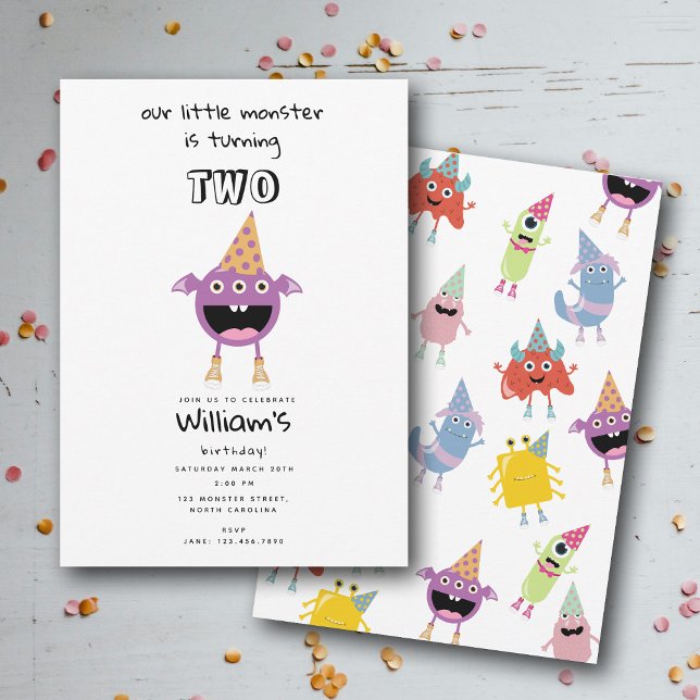 Cute Colourful Monsters Funny Kids Birthday Party Invitation (Cute Colorful Monsters Funny Kids Birthday Party Invitation)