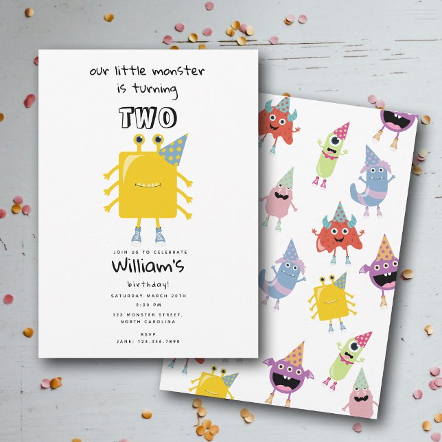 Cute Colourful Monsters Funny Kids Birthday Party Invitation (Cute Colorful Monsters Funny Kids Birthday Party Invitation)