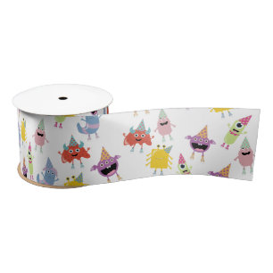 Cute Colourful Monsters Funny Kids Birthday Party Satin Ribbon