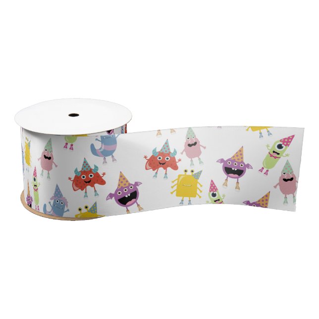 Cute Colourful Monsters Funny Kids Birthday Party Satin Ribbon (Spool)