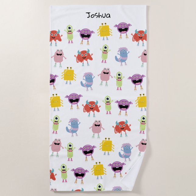 Cute Colourful Monsters Funny Kids Children Patter Beach Towel (Front)