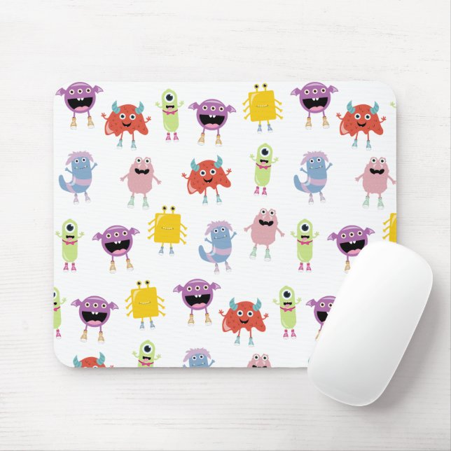 Cute Colourful Monsters Funny Kids Pattern Mouse Mat (With Mouse)