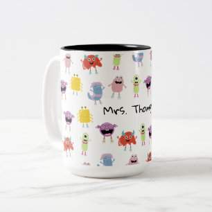 Cute Colourful Monsters Funny Kids Pattern Teacher Two-Tone Coffee Mug