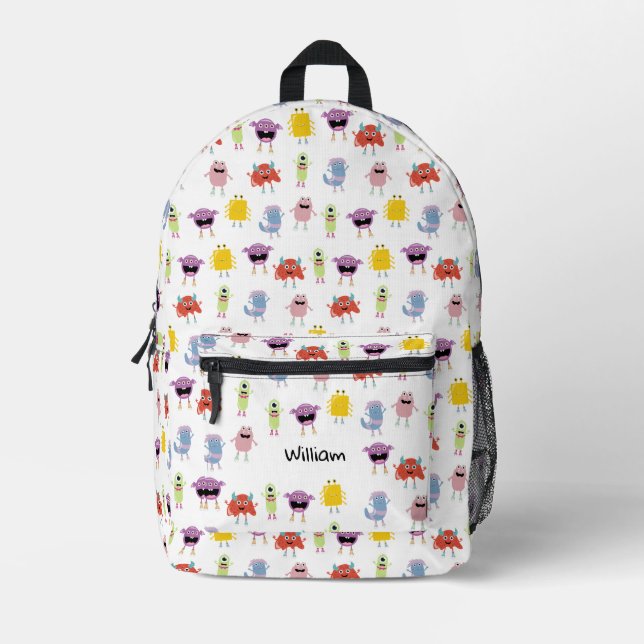 Cute Colourful Monsters Funny Kids School Printed Backpack (Front)