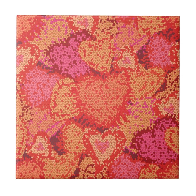 Cute colourful mosaic hearts background design tile (Front)