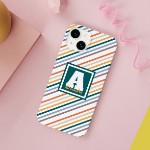 Cute Colourful Multicolored stripes Monogram Name Case-Mate iPhone 14 Case