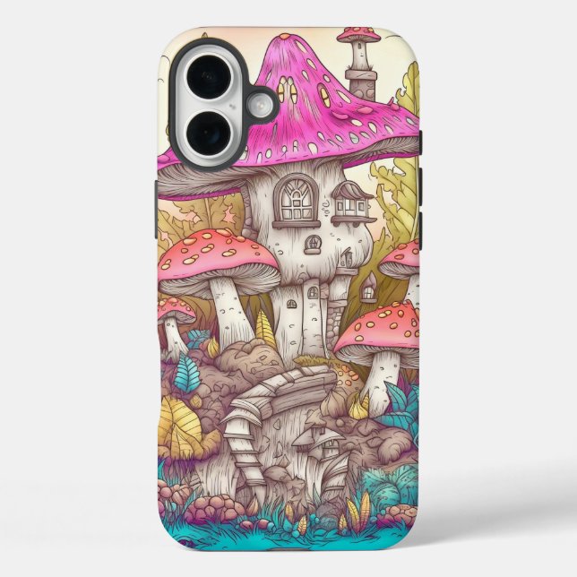 Cute Colourful Mushroom House Art Case-Mate iPhone Case (Back)