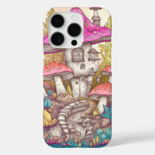 Cute Colourful Mushroom House Art iPhone 16 Pro Case