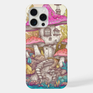 Cute Colourful Mushroom House Art iPhone 15 Pro Max Case