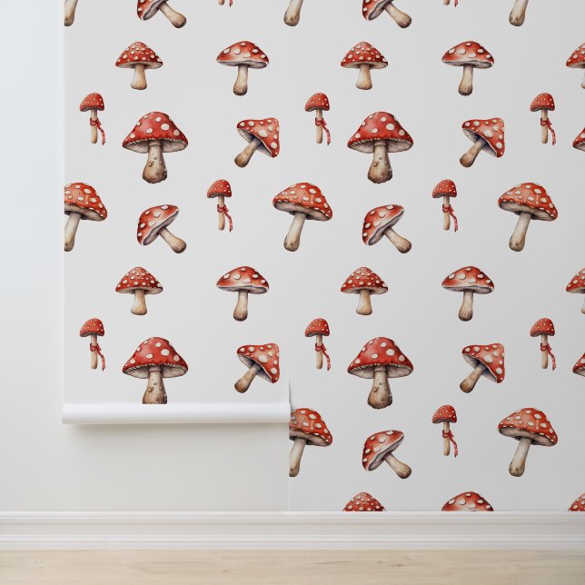 Cute Colourful Mushroom Pattern Peel And Stick Wallpaper (Application)