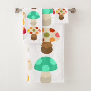 Cute colourful mushrooms bath towel set