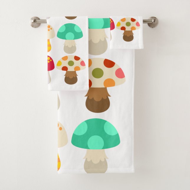 Cute colourful mushrooms bath towel set (Insitu)