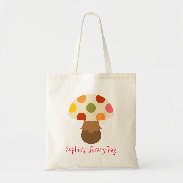 Cute colourful mushrooms kids library tote bag (Front)