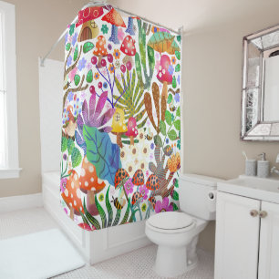 Cute Colourful Mushrooms Leaves Kids Shower Curtai Shower Curtain
