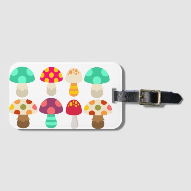 Cute colourful mushrooms luggage tag (Front Horizontal)