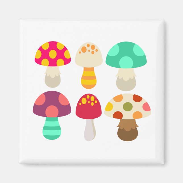 Cute colourful mushrooms magnet (Front)