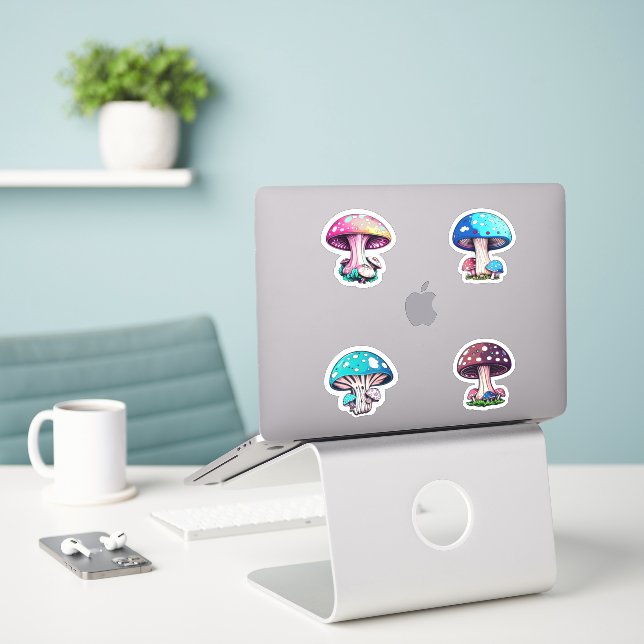 Cute Colourful Mushrooms Pack  (Laptop On Desk)
