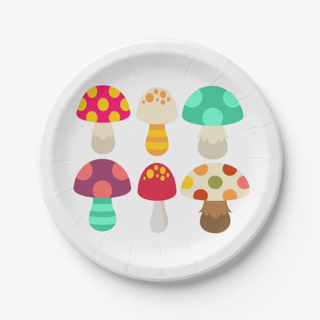 Cute colourful mushrooms paper plate (Front)