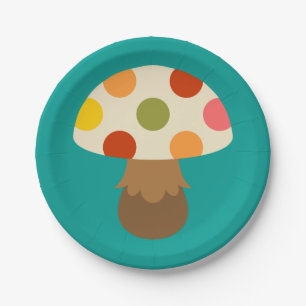 Cute colourful mushrooms paper plate
