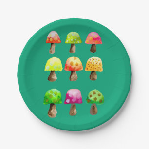 Cute colourful mushrooms paper plate