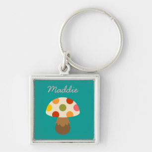 Cute colourful mushrooms personalised name keychai key ring