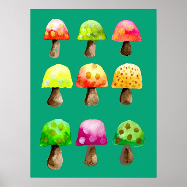 Cute colourful mushrooms poster (Front)