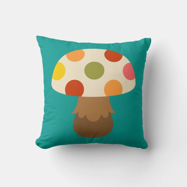 Cute colourful mushrooms throw pillow (Front)