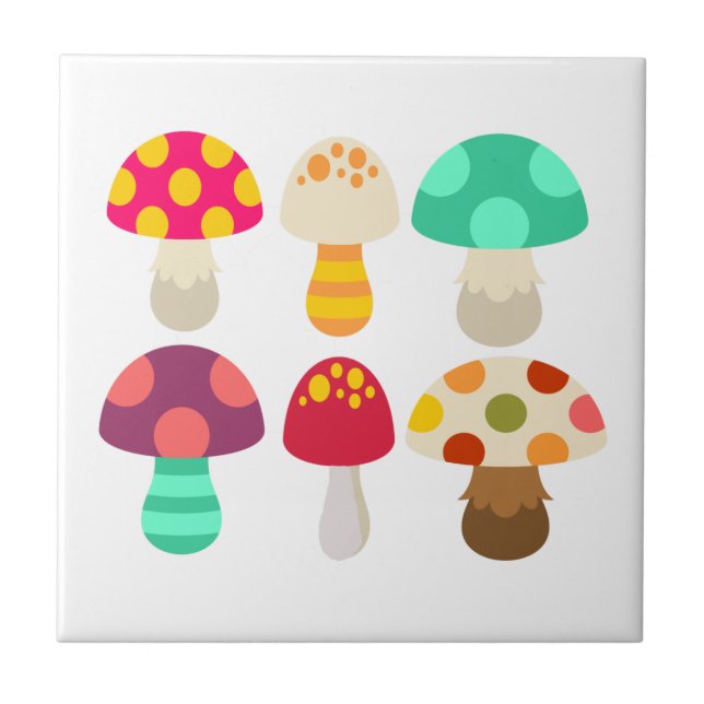 Cute colourful mushrooms tile (Front)