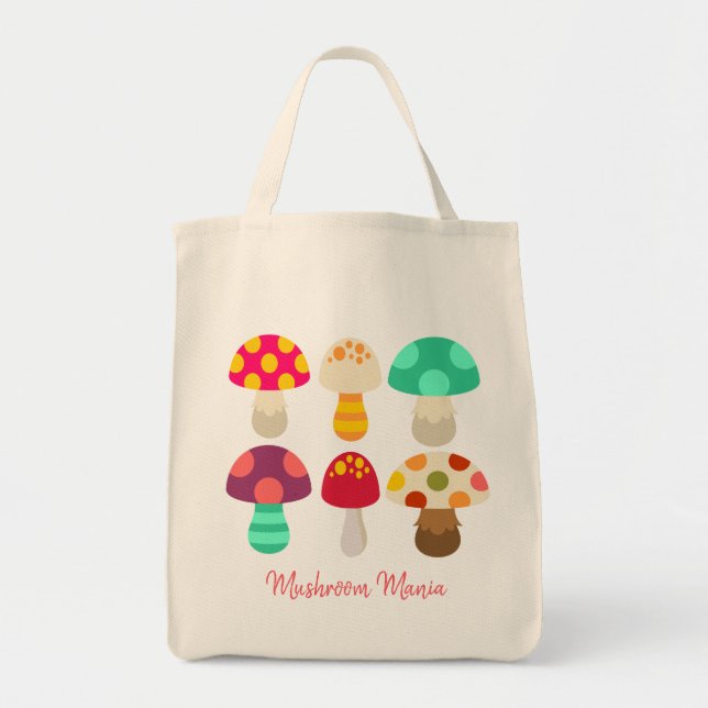 Cute colourful mushrooms tote bag (Front)
