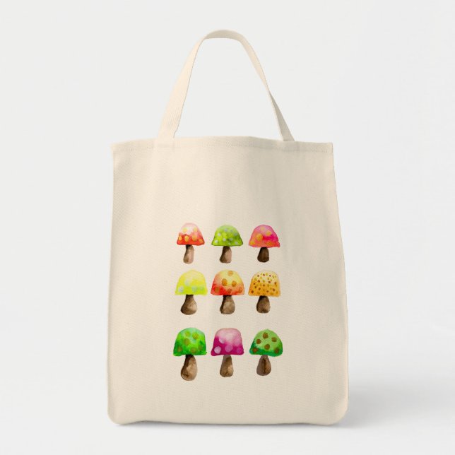Cute colourful mushrooms tote bag (Front)