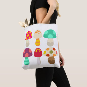 Cute colourful mushrooms tote bag
