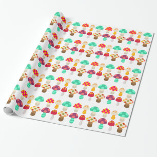 Cute colourful mushrooms wrapping paper