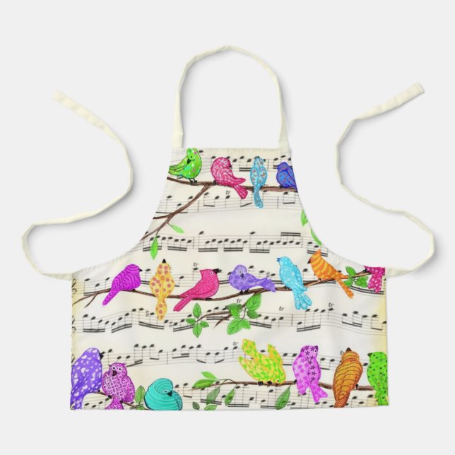 Cute Colourful Musical Birds Apron Happy Music (Front)