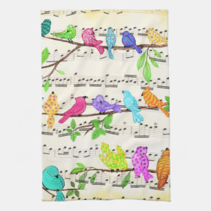 Cute Colourful Musical Birds Kitchen Towel