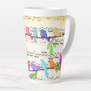 Cute Colourful Musical Birds Latte Mugs