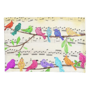 Cute Colourful Musical Birds Pillow Case