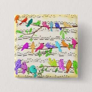 Cute Colourful Musical Birds Symphony - Happy Song 15 Cm Square Badge