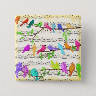 Cute Colourful Musical Birds Symphony - Happy Song 15 Cm Square Badge