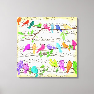 Cute Colourful Musical Birds Symphony - Happy Song Canvas Print
