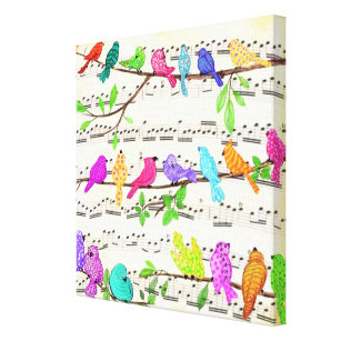 Cute Colourful Musical Birds Symphony - Happy Song Canvas Print