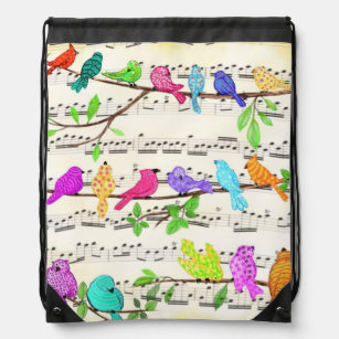 Cute Colourful Musical Birds Symphony - Happy Song Drawstring Bag