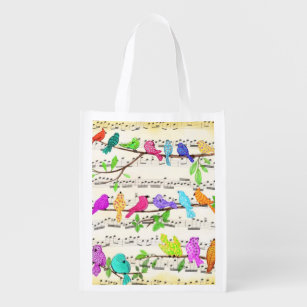 Cute Colourful Musical Birds Symphony - Happy Song Reusable Grocery Bag