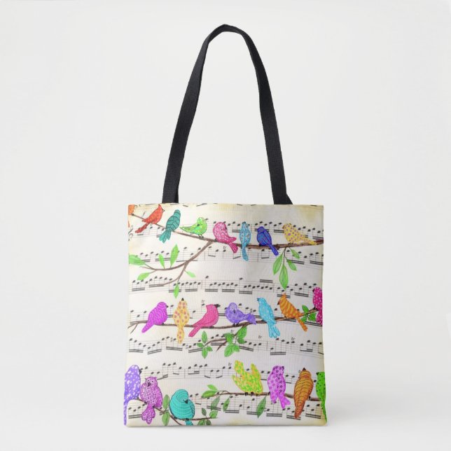 Cute Colourful Musical Birds Symphony - Happy Song Tote Bag (Front)