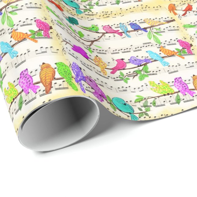 Cute Colourful Musical Birds Symphony - Magic Song Wrapping Paper (Roll Corner)