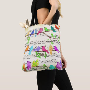 Cute Colourful Musical Birds Symphony Tote Bag