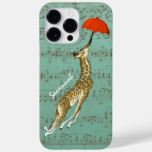 Cute Colourful Musical Flying Giraffe Red Umbrella Case-Mate iPhone Case (Back)