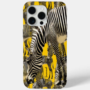 Cute Colourful Mustard Yellow Herd of Zebras iPhone 15 Pro Max Case
