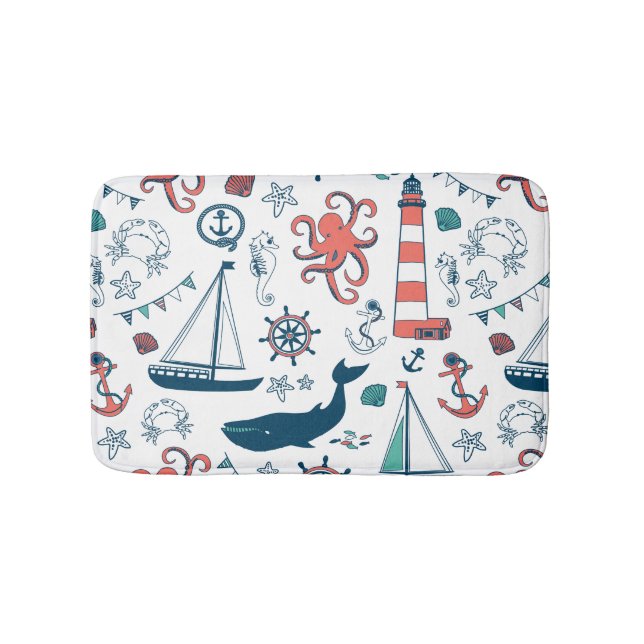 Cute Colourful Nautical Pattern Bath Mat (Front)