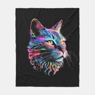 Cute Colourful Neon Cat Fleece Blanket