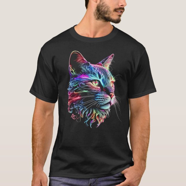 Cute Colourful Neon Cat T-Shirt (Front)
